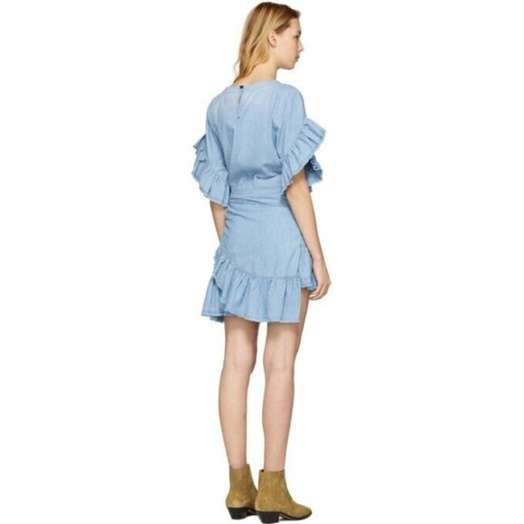 Isabel Marant Etoile Chambray Lelicia Faux Wrap Dress In Blue Size EU 36 US S - Picture 3 of 13